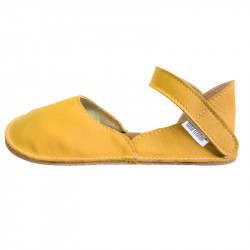 Ballerine barefoot sandales extra flexible Jaune soleil cuir, fermeture velcro