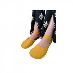 Ballerine barefoot sandales extra flexible Jaune soleil cuir, fermeture velcro