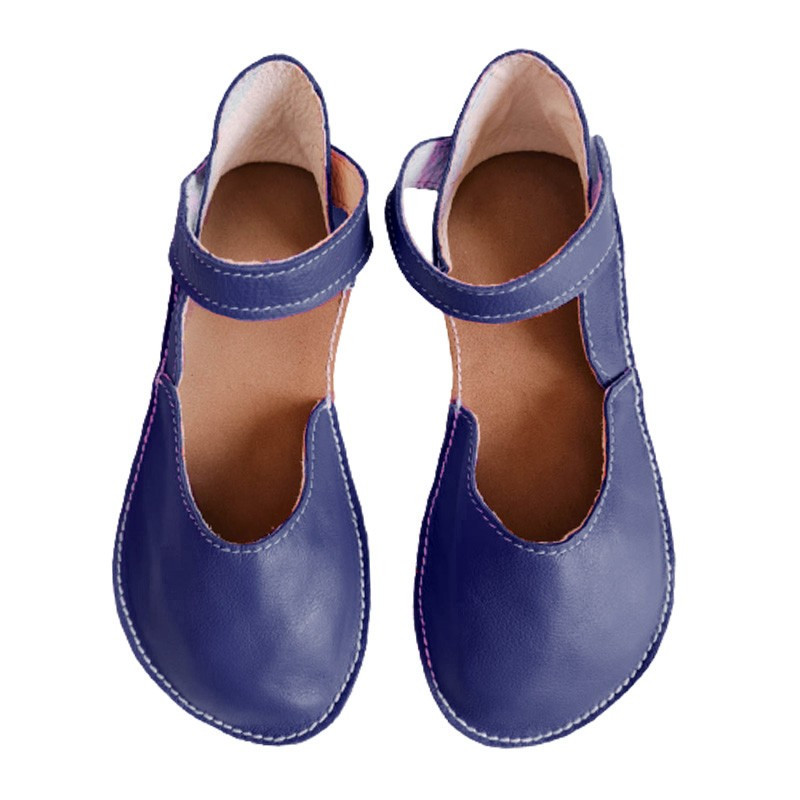 Ballerine barefoot sandales extra flexible Bleues denim, fermeture velcro