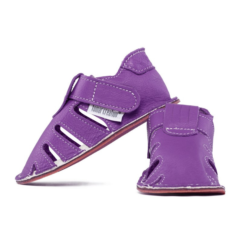 Chaussures cuir souples violet \\"P'tit scratch été\\" Uni Barefoot bebe enfant