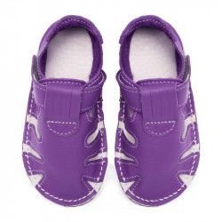 Chaussures cuir souples violet \\"P'tit scratch été\\" Uni Barefoot bebe enfant