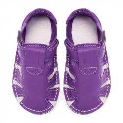 Chaussures cuir souples violet \\"P'tit scratch été\\" Uni Barefoot bebe enfant