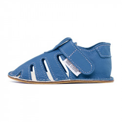 Chaussures cuir souples bleu jeans \\"P'tit scratch été\\" Uni Barefoot bebe enfant