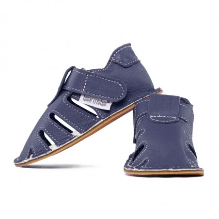 Chaussures cuir souples Blu Marino "P'tit scratch été" Uni Barefoot bebe enfant