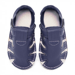 Chaussures cuir souples Blu Marino \\"P'tit scratch été\\" Uni Barefoot bebe enfant