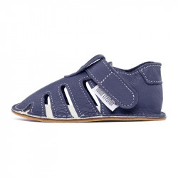 Chaussures cuir souples Blu Marino \\"P'tit scratch été\\" Uni Barefoot bebe enfant