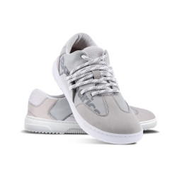 Chaussures cuir barefoot souples Sneakers Barebarics - Vibe - Grey & White Végan