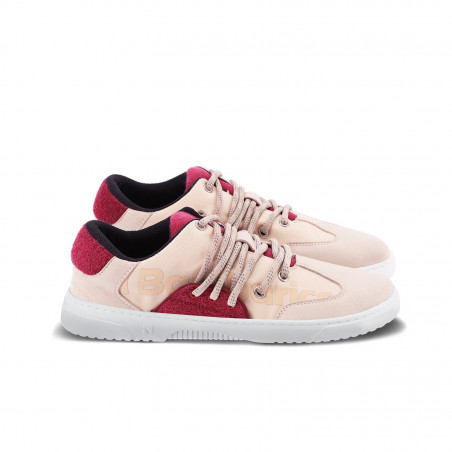 Chaussures cuir barefoot souples Sneakers Barebarics - Vibe - Beige & Red Végan