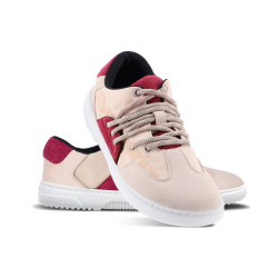 Chaussures cuir barefoot souples Sneakers Barebarics - Vibe - Beige & Red Végan