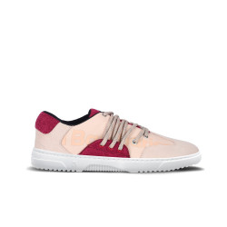 Chaussures cuir barefoot souples Sneakers Barebarics - Vibe - Beige & Red Végan