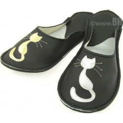 chaussons cuir adulte chat