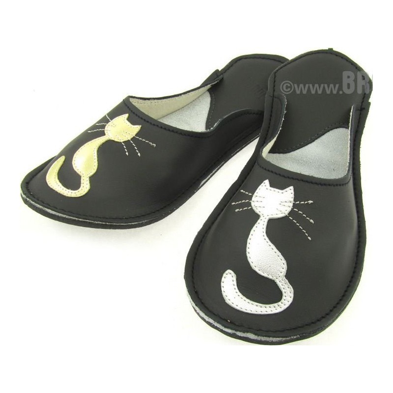 chaussons cuir adulte chat