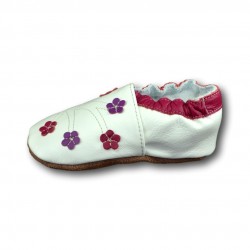 Chaussons cuir souple Fleurs roses et violettes