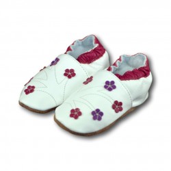 Chaussons cuir souple Fleurs roses et violettes