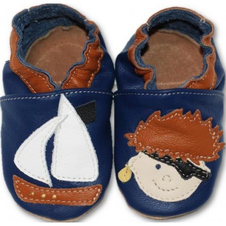 Chaussons cuir souple Pirate fond bleu