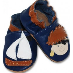 Chaussons cuir souple Pirate fond bleu