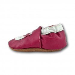 Chaussons cuir souple Chat fond rose