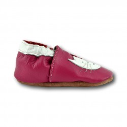 Chaussons cuir souple Chat fond rose