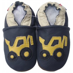 Chaussons cuir bébé Carozoo Tractopelle Jaune