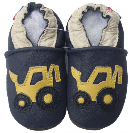 Chaussons cuir bébé  Carozoo Tractopelle Jaune