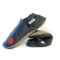 Chaussons cuir FOURRES adulte Pois fond bleu