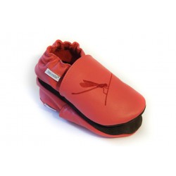 Chaussons cuir doublés adulte Libellule fond rouge