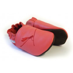 Chaussons cuir doublés adulte Libellule fond rouge