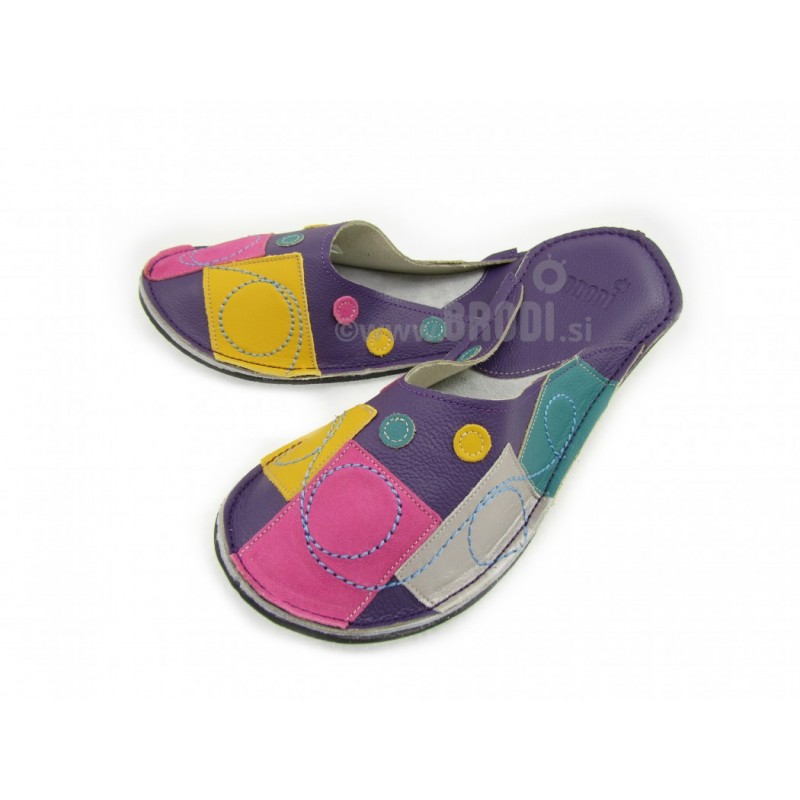 Chaussons cuir adulte Patchwork violet Chaussons cuir adulte Patchwork violet