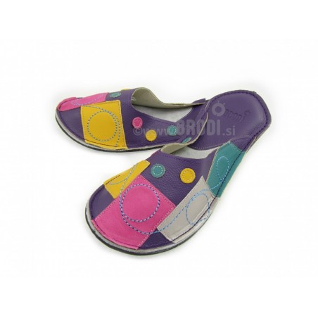 Chaussons cuir adulte Patchwork violet