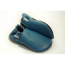 Chaussons cuir souple Bleu jeans bébé/enfant/adulte