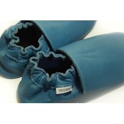 Chaussons cuir souple Bleu jeans bébé/enfant/adulte