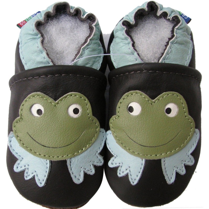 Chaussons cuir bébé Carozoo Rainette