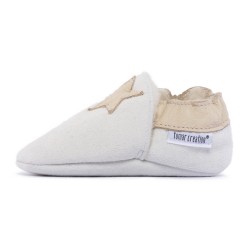 Chaussons cuir FOURRES Etoiles beige fond crème, 100% Mouton, peau lainée