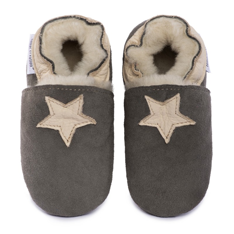 Chausson cuir souple creme pour adulte - chaussons enfant