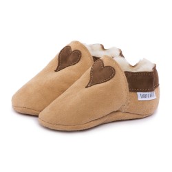 Chaussons cuir FOURRES Coeur marron fond Marron, 100% Mouton, peau lainée