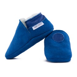 Chaussons cuir FOURRES Bleu, 100% Mouton, peau lainée