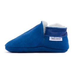 Chaussons cuir FOURRES Bleu, 100% Mouton, peau lainée