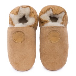 Petits chaussons fourrés marron pour bébé - Sao-Bio