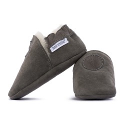 Chaussons cuir FOURRES Gris, 100% Mouton, peau lainée