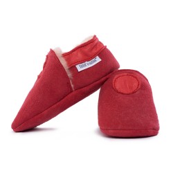 Chaussons cuir FOURRES Rouge, 100% Mouton, peau lainée