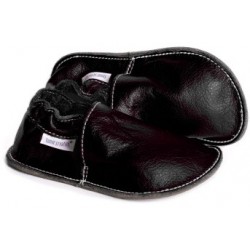 Chaussures cuir noires souples \\"P'tite Gomme\\", semelle caoutchouc bébé/enfant/adulte