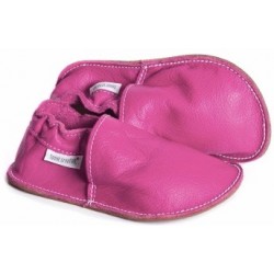 Chaussures cuir fushia souples \\"P'tite Gomme\\", semelle caoutchouc bébé/enfant/adulte