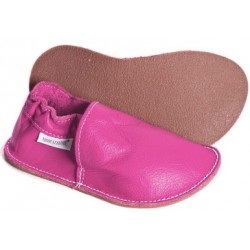 Chaussures cuir fushia souples \\"P'tite Gomme\\", semelle caoutchouc bébé/enfant/adulte