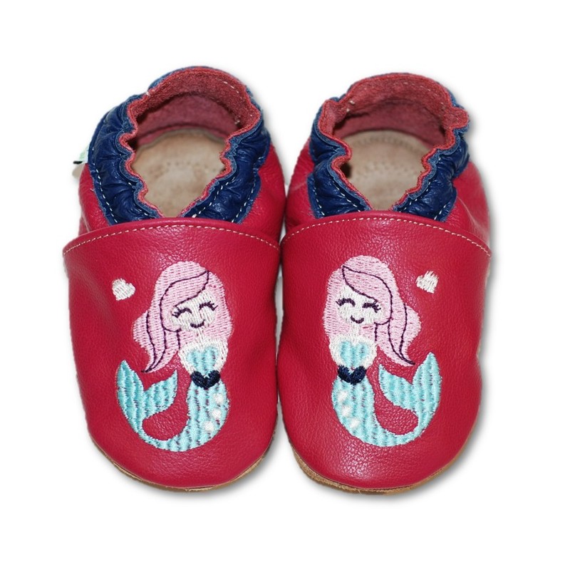 Chaussons en cuir souples bébé, enfant et adulte - Oiseau bleu