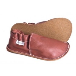 Chaussures cuir marrons souples \\"P'tite Gomme\\", semelle caoutchouc bébé/enfant/adulte