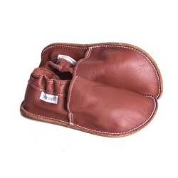 Chaussures cuir marrons souples \\"P'tite Gomme\\", semelle caoutchouc bébé/enfant/adulte