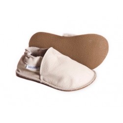 Chaussures cuir crème souples \\"P'tite Gomme\\", semelle caoutchouc bébé/enfant/adulte