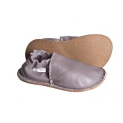 Chaussures cuir grises souples \\"P'tite Gomme\\", semelle caoutchouc bébé/enfant/adulte