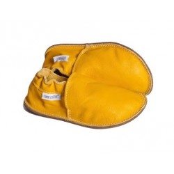 Chaussures cuir Jaune soleil souples \\"P'tite Gomme\\", semelle caoutchouc bébé/enfant/adulte