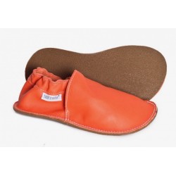 Chaussures cuir orange volcan souples \\"P'tite Gomme\\", semelle caoutchouc bébé/enfant/adulte